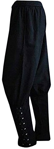 Runcati Herren Mittelalterliche Knöchel Hosen Viking Pirate Renaissance Kostüm schnüren sich oben verjüngendes mit einem Band versehen Navigator Hosen Klein 01 Schwarz