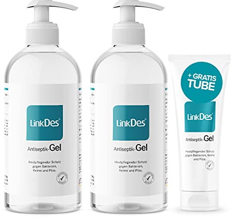 LinkDes® Antiseptik Gel 2x 500 ml | VAH gelistet | Desinfektionsgel für Hände | inkl. 1x Tube gratis