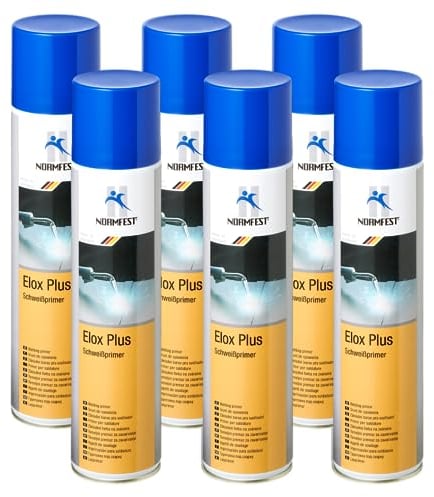 Normfest Elox Plus Schweißprimer – Zinkschutz für Schweißarbeiten, über 90 % Zinkanteil, leitfähig, schnelltrocknend, temperaturbeständig bis 500 °C, korrosionshemmend für Metallflächen, 6x 400 ml