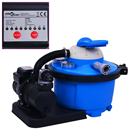 vidaXL Pompe de Filtration à Sable avec Minuterie Electrique Filtre à Sable Filtre de Piscine avec un Pré-filtre Durable 450 W 25 L