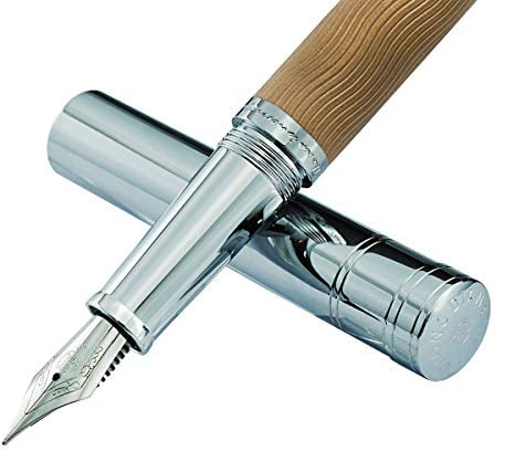 Hongdian 1843 Navigator Fountain Pen Fine Nib Solid Metal, Brown Ripple Pattern with Refillable Converter and Metal Pen Case