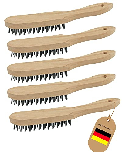 Novatool 5X Drahtbürsten I 4-reihig I 27 cm lang I mit Holzgriff I Bremssattelbürsten Grill Drahtbürsten Kratzbürsten Metallbürsten Handdrahtbürsten Set Fugenbürste Unkrautbürste