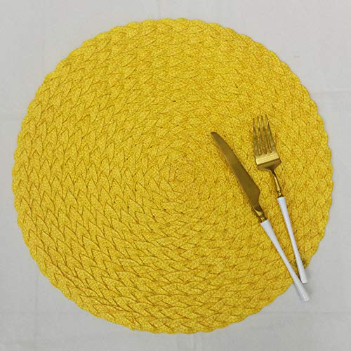 Tovaglietta Rotondo Set da 8 Pezzi di Tovagliette in Pp Tessute Circolari Lavabili E Ecologiche, Tazze da Tavolo con Isolamento Termico Antiscivolo Ispessito-Giallo (Confezione da 8)_Diametro 38 Cm