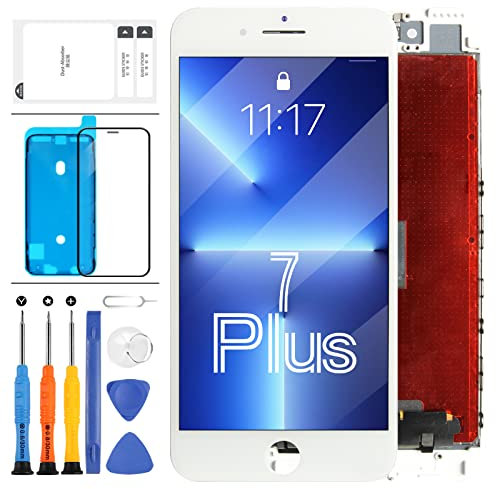 LADYSON Para iPhone 7 Plus A1661 A1784 A1785 Pantalla LCD táctil digitalizador Asamblea completa Piezas de repuesto Kits de vidrio templado gratuito+Herramientas (blanco)