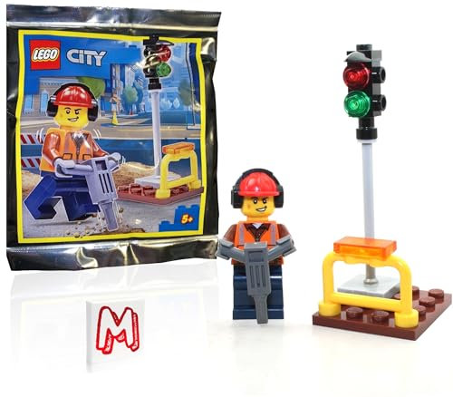 LEGO City Minifigure - Construction Worker/Builder ‍with (Traffic Light and Jackhammer) Foil Pack