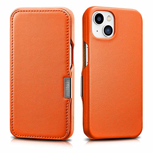 Mobiskin Hülle kompatibel mit Apple iPhone 13 (6,1 Zoll), Handyhülle mit echtem Leder, Case, Schutzhülle, dünne Handy-Tasche, Slim Cover, Orange