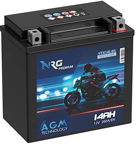 NRG YTX14L-BS AGM Motorrad-Batterie 12V 14Ah HVT-03 51216 HVT-3 51912