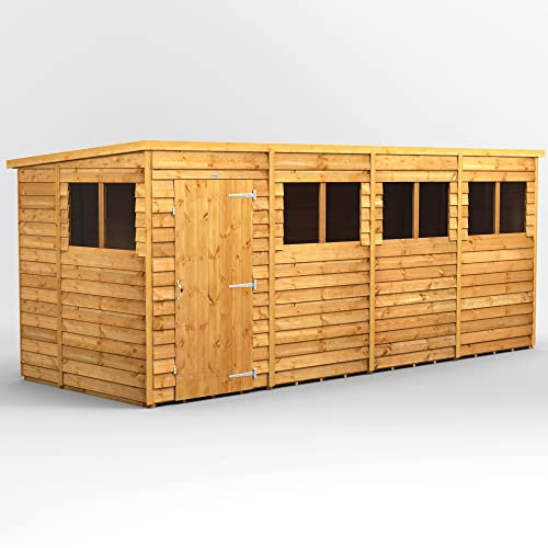 Powersheds High Grade Premium Pent Overlap Wooden Shed with Security Features, Door & Window Flexibility, made from Extra Thick Timber