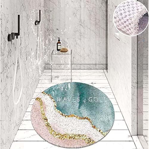 Alfombrilla de ducha redonda de 80 cm, para ducha interior, antibacteriana con drenaje, alfombrilla de bañera para mascotas, esquina de secado rápido, antideslizante, alfombra de baño
