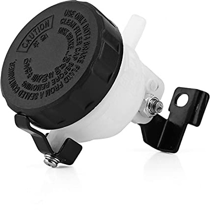 BOROCO Depósito de Líquido de Freno Universal para Moto, Botella de Fluido para Freno y Embrague, con Soporte de Hierro, Diseño Moderno y Antifugas, para Cilindro Maestro (Blanco y Negro)