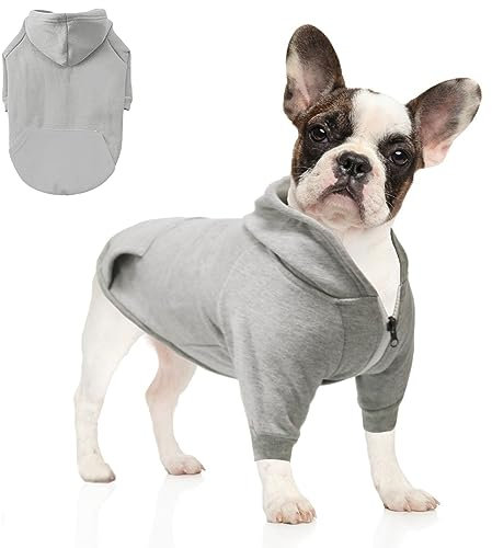 meioro Kapuzenpullis für Hunde Warme Reißverschluss Kapuzen Haustier Kleidung Pullover Hund Katze T-Shirt Niedlichen Haustier Hoodies Bekleidung französische Bulldogge Pug (XS, Grau)