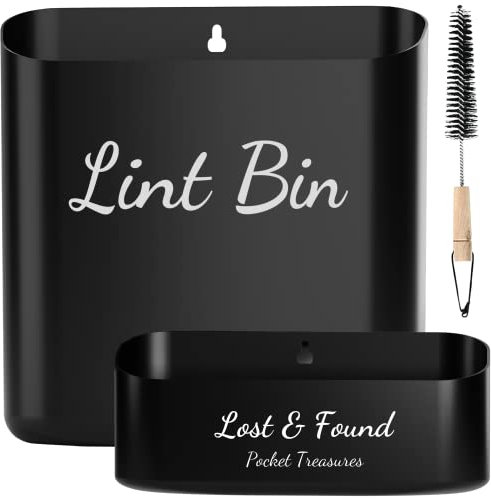 QUILIVIK Magnetic Lint Bin for Laundry Room Decor - Waste Box - Lint Holder for Mounting on Dryer - Organization (Black, 3 Piece)