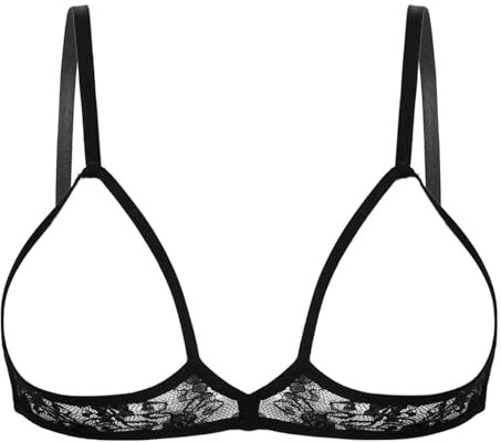 MSemis Brassière in Pizzo Donna Reggiseno Aperto Spalline Regolabili Underwear Push Up Bra Sexy Bralette a Triangolo Hot per Sesso Camisole Erotico Babydoll Latex Lingerie Nero L