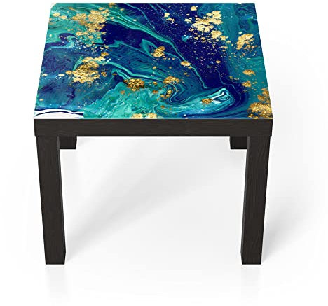 DEQORI Glastisch | schwarz klein 55x55 cm | Motiv Marmor mit Goldakzent | ausgefallener Beistelltisch aus Glas | Hochglanz Couchtisch fürs Wohnzimmer | moderner Couch Tisch mit Design