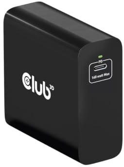 Club3D CAC-1914 Ladegerät 140 Watt GaN-Technologie, Einzelanschluss USB Typ-C, Power Delivery (PD) 3.1 Unterstützung