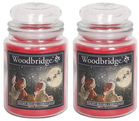 Woodbridge Große Duftkerze im Glas mit Deckel | 2er Duftkerzen Set Night before Christmas | Duftkerze Weihnachten | Kerzen lange Brenndauer | Raumduft für Zuhause | Kerze 2 Docht