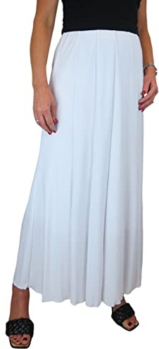 icecoolfashion Women's 38 Long Ankle Length Panel Swing Flare Maxi Skirt Soft Stretch Sheen Fully Lined White 10-22 (XXL)
