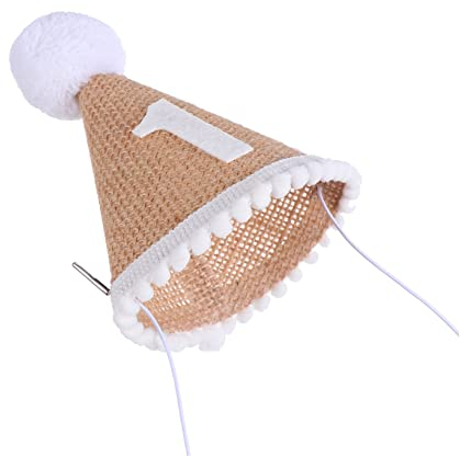 Gogogmee 1Stück Leinen Geburtstags Partyhut für Geburtstag Kopfbedeckung mit Pompon Foto Requisite für Jungen und Mädchen Birthday Hat Headdress