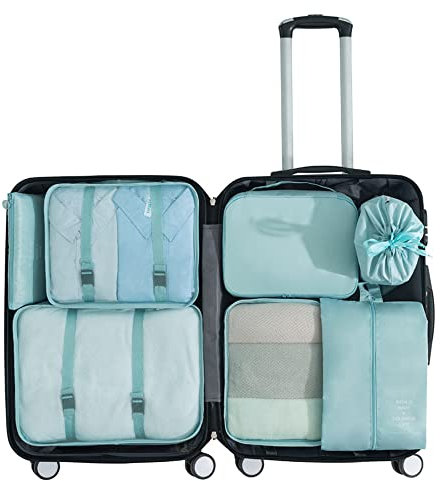7 Set Packwürfel für Koffer, erweiterbare Gepäckverpackung, Organizer für Reisezubehör, langlebige und leichte Reiseutensilien, unverzichtbare Aufbewahrungstaschen für Damen und Herren (blau)