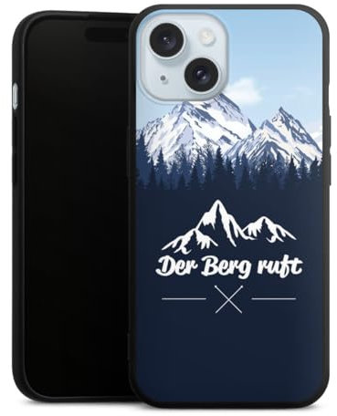Premium Silikon Hülle kompatibel mit Apple iPhone 15 Handyhülle schwarz Case Wanderlust Berg Himmel