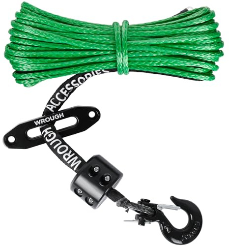 Synthetisches Seilwinde, 0,6 cm, 15 m, strapazierfähig, 4,5 kg, ATV-Windenseil mit Stahlhaken, Gummistopper, Schutzhülse/Mantel und Fingerhut, universelle Passform für ATV, SUV, Fahrzeug (Grren)