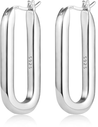ALEXCRAFT Aros de Plata Mujer Grandes 925 Pendientes de Aro Cuadrados de Plata 925 Pendientes Aro Mujer Plata De Ley 925 Pendientes Mujer Plata Ovalada en Forma de U