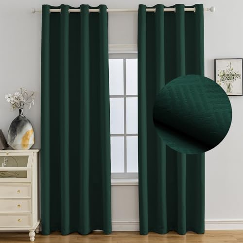Ystyle Verdunklungsvorhänge 2er Set, Thermovorhang Gegen mit Ösen, 140x180 cm, Modern Gardinen Abdunkelnde Vorhänge Wohnzimmer Schlafzimmer, Schallschutz Vorhang, Verde Scuro