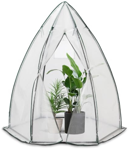 VOUNOT® Serre de Jardin PE Serre d'Hivernage Dôme pour Légumes Plantes Fleurs Serre Tipi avec Bâche Renforcée 135g/m2 Serre à Tomate pour Balcon et Terrasse Petite Serre de Jardin 160x160x180cm Blanc
