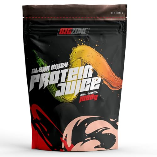 Big Zone Clear Whey Protein Juice | Fruchtig mit Erfrischungsgetränk Charakter und Konsistenz | Hoher Proteingehalt | Eiweisspulver mit extrem niedrige Zucker- & Fettwerte | 1000g (Himbeere)