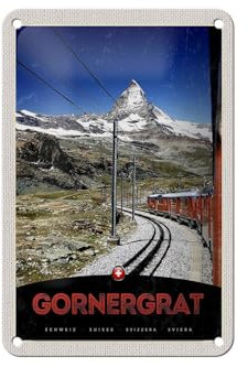 Femer Blechschild Reise 12x18cm Gornergrat Schweiz Gebirge Schnee Bahn Schild