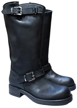 MAROS STIVALE BIKER IN VITELLO INGRASSATO NERO BUTTERO STIVALE DA DONNA E RAGAZZA FATTO A MANO IN ITALIA. NUMERAZIONE DAL 35 AL 41 (36)