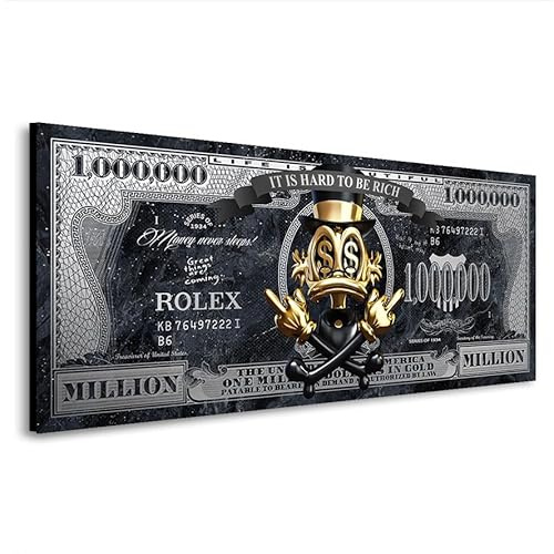 Kunstgestalten24 Dagobert Duck Totenkopf Dollar Gold Style Pop Art Leinwandbild | Kunstdruck | Wanddeko | Street Art | Gemälde | Comic Bilder | Wandbild Leinwand Modern 100x40x4cm