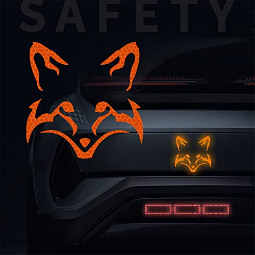 Vesvory 2 x Fuchsgesichts-Aufkleber, Nacht, reflektierende Aufkleber, Fuchs-Auto-Aufkleber, hohe Intensität, Vinyl, Sicherheitswarnung, Auto-Dekoration, Aufkleber für Autofenster, Stoßstangen (Orange)