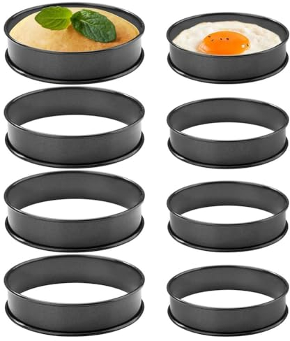 Yssevlon 8er Pack Crumpet Ringe ANTIHAFT-English Muffin Ringe Schwarz Edelstahl Doppelt Gerollte Ringe für Muffins, Pfannkuchen