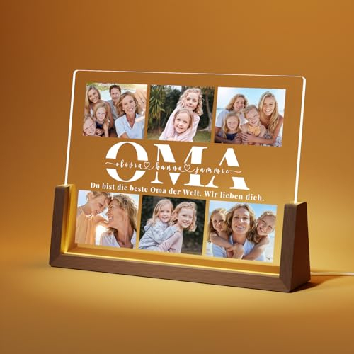 Giftove Muttertagsgeschenk für Oma - Led Bilderrahmen - Oma Geschenk zum Muttertag, Geburtstag- Sinnvolle Geschenke für Oma von Enkel - Beste Oma Geschenke - Personalisierte Geschenke Oma Fotolampe