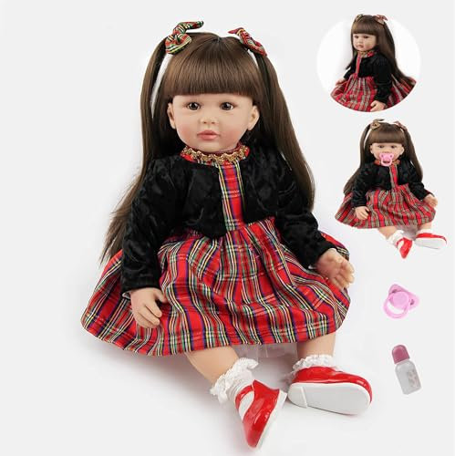 HUYRP Bambola Reborn 24 Pollici - 60 cm Silicone Baby Doll Con Corpo Di Stoffa, Realistica Bambola Per Bambini