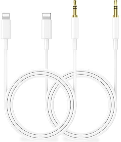 Yuexitech 2 Pack Aux Cable for iPhone in Car,3.5mm Aux Cord,3.3ft/1m Aux Lead for iPhone 14 13 12 SE 11 XS Max XR X 8 7 for Car Stereo/Speaker/Headphone, White