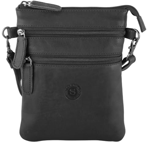 Sattlers & Co Umhängetasche The Barn Medusan | hochwertige Umhängetache aus Echtleder | abnehmbare und längenverstellbarem Schulterriemen (black)