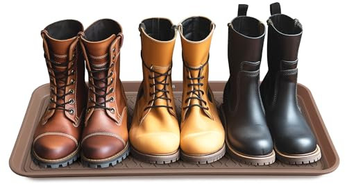 Navaris Schuhablage Braun - Schuhwanne 76x38cm - Platzsparende Kunststoff Schuhmatte - Abtropfschale für 3 Paar Schuhe - wasserdichte Schuhabtropfschale groß - Abtropfmatte