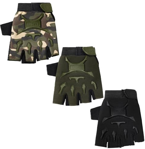 Boao 3 Pairs Kids Bike Gloves, Fingerless Gloves Exquisite 8-12Y