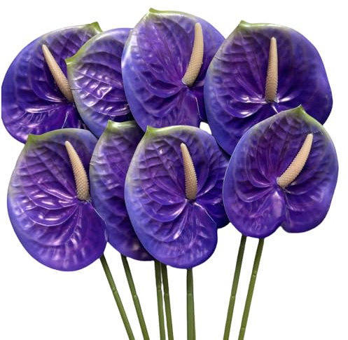 Corkwaw Künstliche Anthurium-Blumen, fühlen sich echt an, für Tischdekoration, Arrangement und Brautschmuck, Hochzeit, Festival, Dekoration, Blumenarrangement, Violett, 8 Stück