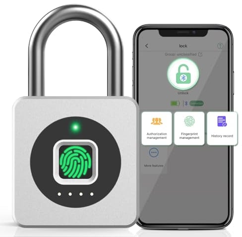 Anweller Vorhängeschloss Fingerabdruck, Fingerabdruck Schloss, Spindschloss, Schloss mit Fingerabdruck und APP, Vorhängeschloss Wetterfest für Tür, Spind, Keller