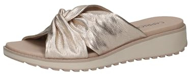 CAPRICE Damen Pantoletten aus Leder mit Fußbett, Metallisch (Platin Metal.), 42 EU