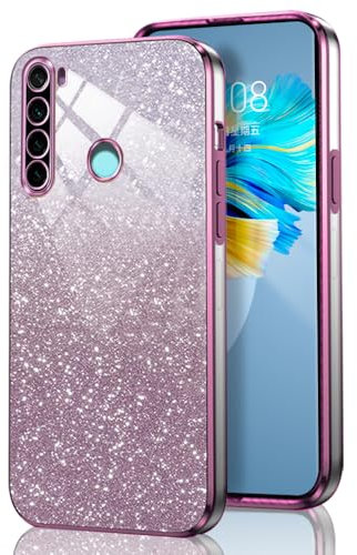 GOGME Glitter Coque pour Xiaomi Redmi Note 8 2021 Étui, Antichoc Housse Cadre Galvanisé TPU Paillettes/TransparentRésistant Aux Rayures Étui, Rose