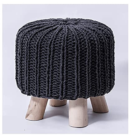 Gestrickter runder Ottomanhocker mit Holzbeinen – kleiner Fußstützen-Hocker für Wohnzimmer Schlafzimmer – unter dem Schreibtischstuhl/K Grau – 30 x 30 cm