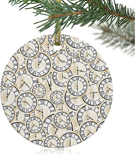 Weihnachtsbaumschmuck Vintage Uhr Blume Römische Ziffern Gold Schwarz Rund Weihnachtsanhänger Ideal Runde Keramik Ornament Andenken Christbaumschmuck Anhänger Für Geschenke Party Holiday