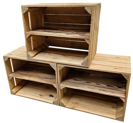 Teramico Vintage gebrauchten Holzkisten/Obstkisten/Weinkisten original aus dem Obstanbau mit Ablagefach geflammt 50 x 40 x 30cm (3 x Ablage Lang)