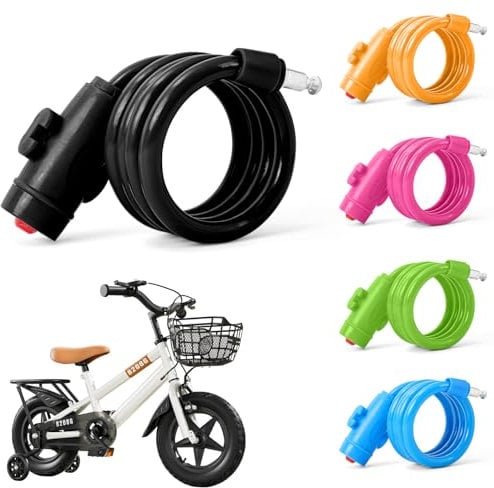 Kid Bike Lock, Bike Lock Cable with Mount for Children, Colorful Bicycle Lock, Portable Bike Locks Coiling Cable Locks for Bikes, Electric Bike, Skateboards, Strollers and Outdoor Equipment (Black)