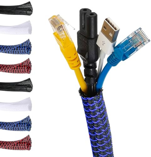 MarketConnect® Selbstschließender Kabelschlauch Ø 13mm, L 4m • Perfekt für Kabelmanagement und Schutz • Ideal für Schreibtisch und TV • SCHWARZ-BLAU