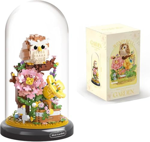 TRavesty Eule Blumenstrauß Bausteine Bausatz, kreativer DIY Tiere Blumen Bauset Blumen Pflanzen Blumenstrauß mit Staubschutzhülle, Tiere Blumenstrauß Bauspielzeugsets Geschenke für Erwachsene Kinder